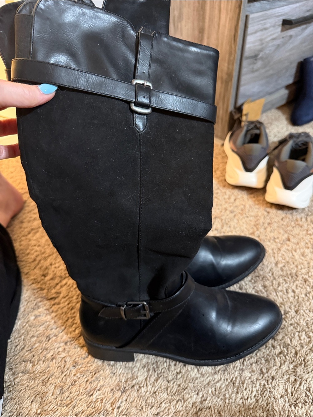 Rampage Black Knee-High Buckle Riding Boots